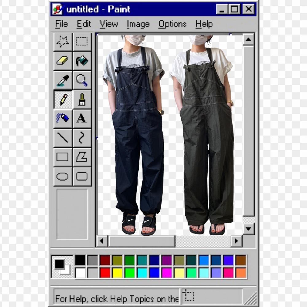 남녀공용 나일론 스티치 투웨이 와이드 조거 멜빵바지