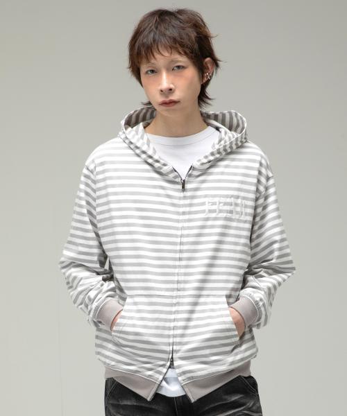 GHD034 피어 스트라이프 집업 후드 (GRAY)