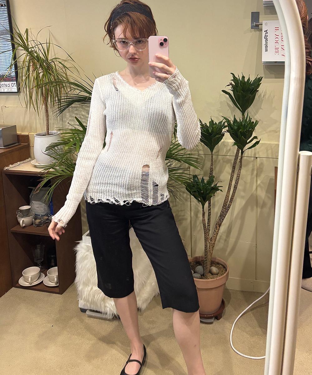 Tear brush slim knit (Ivory)