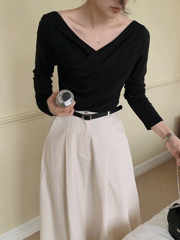 [기획특가/발레코어룩🩰] #SLOWMADE. 폴드 여리핏 랩티셔츠 - 4 color