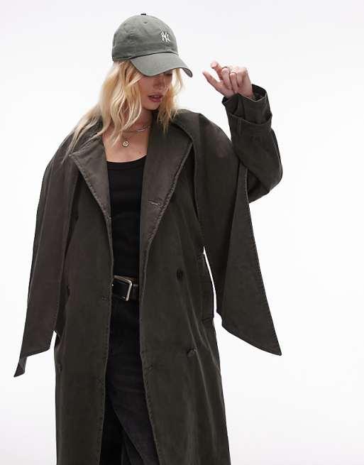Topshop - Trench-coat déstructuré en coton - Vert délavé