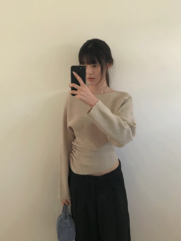 원숄더 셔링 버튼 니트 탑