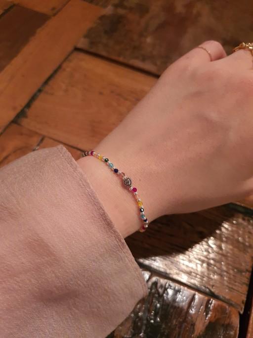 🌈 4컬러 무지개 925실버 원석 비즈팔찌