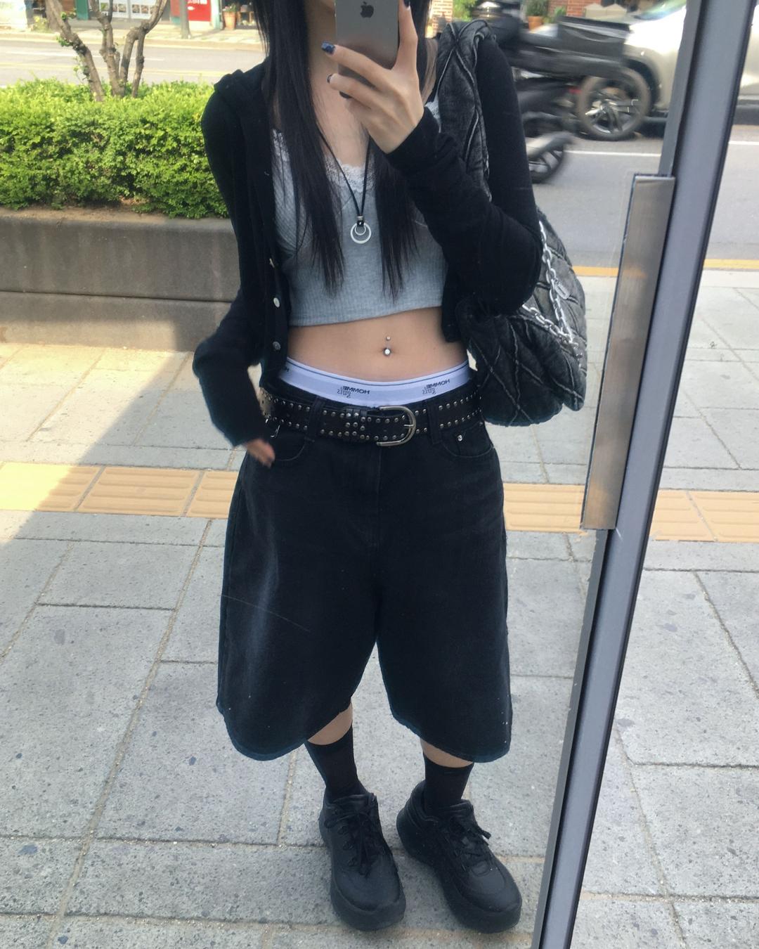 하몽 D ring bermuda denim pants
