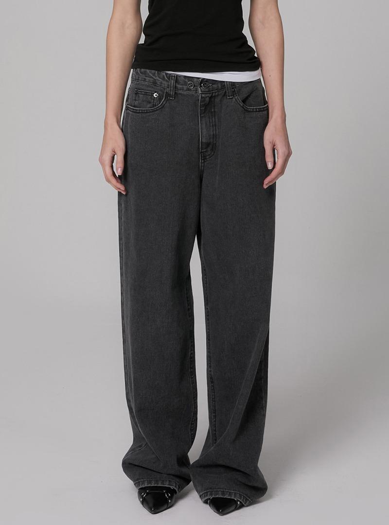 [지수착용] 9446 투버튼 블랙그레이 와이드 데님팬츠 9color