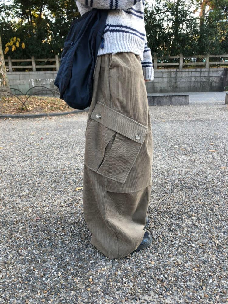 ⛧밴딩 카고 포켓 코듀로이 메가 와이드 팬츠 (2 color)