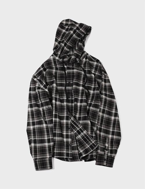 [MEGA]오버핏 체크 후드 셔츠 [BLACK]_SESH012BLACK