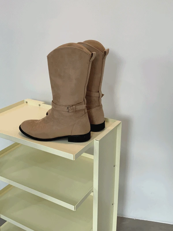 [주문폭주]버클 벨트 스트랩 스웨이드 빈티지 하프 미들 부츠 (2.5cm)