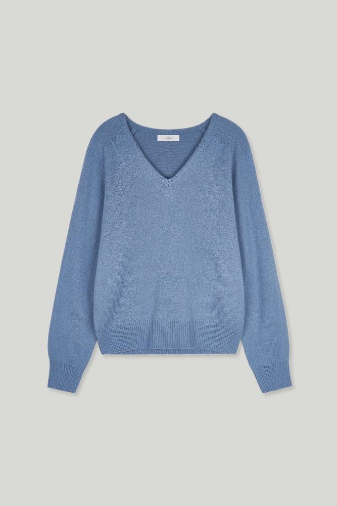 V-neck raccon knitwear_blue grey