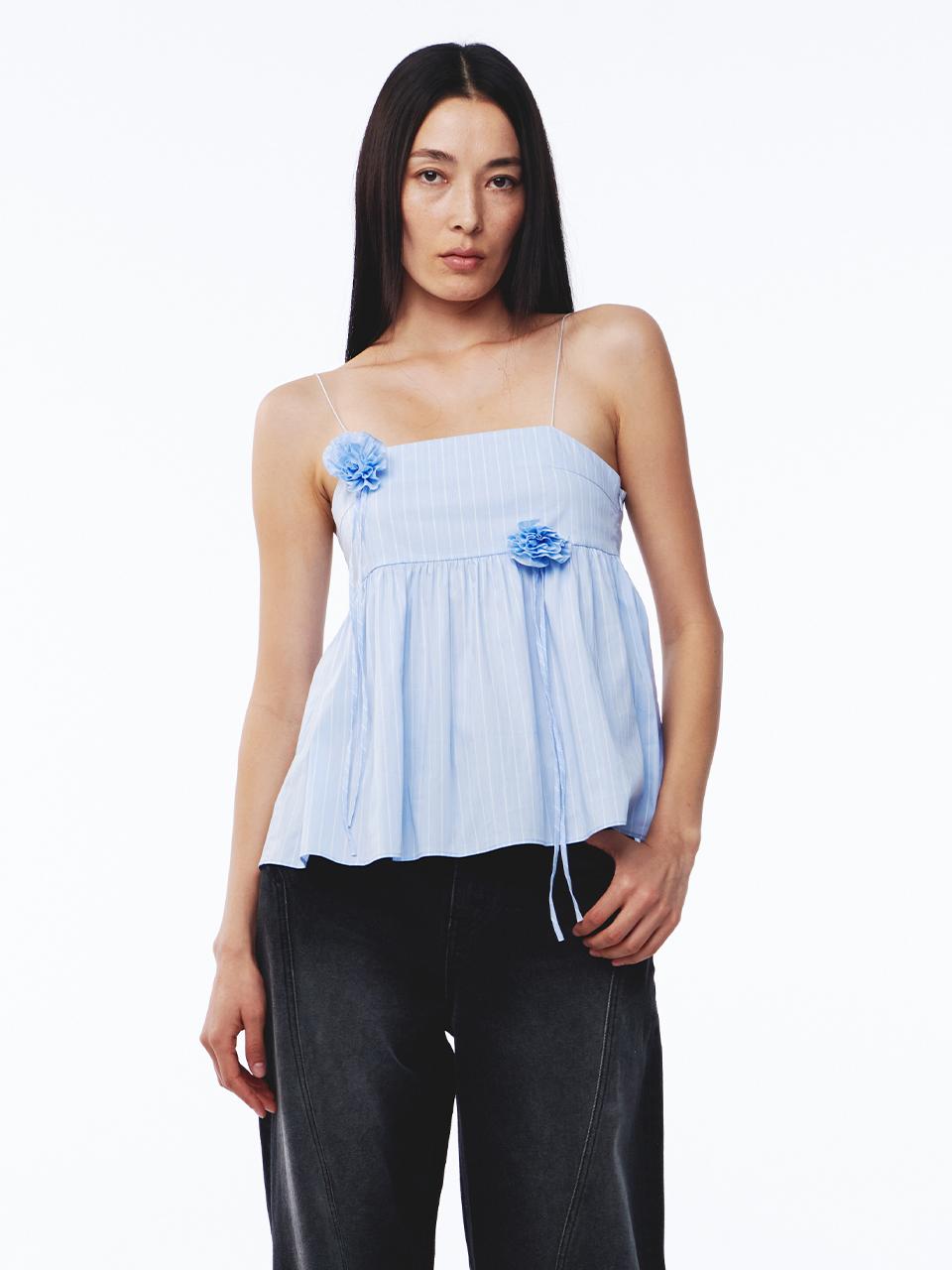 Stripe Corsage Camisole Sky Blue Stripe