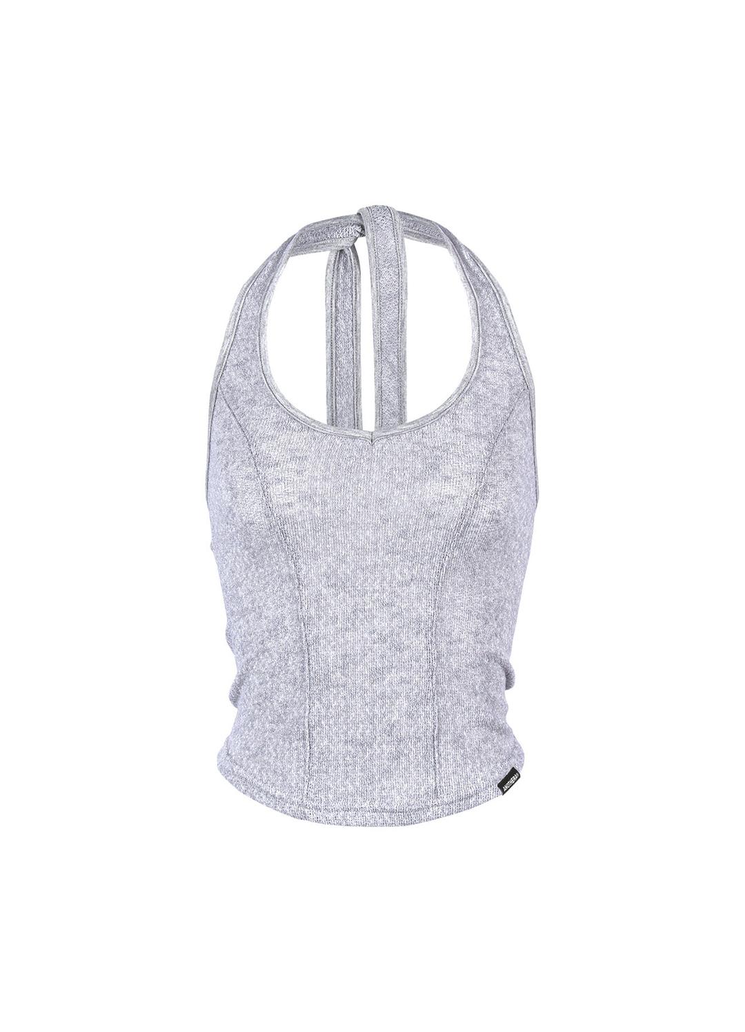 HALTER NECK KNIT SLEEVELESS_Gray