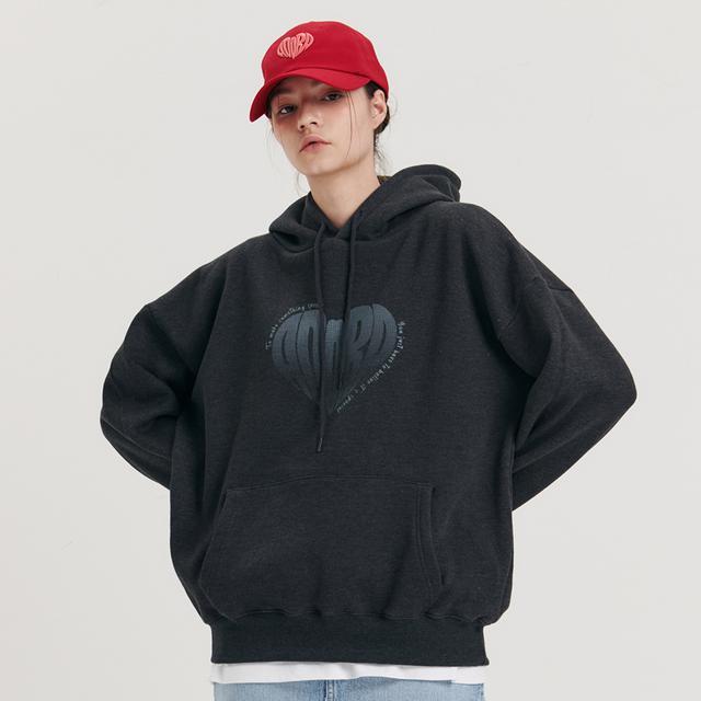 아도라 톤앤톤 하트 로고 후드 - 차콜 (기모)