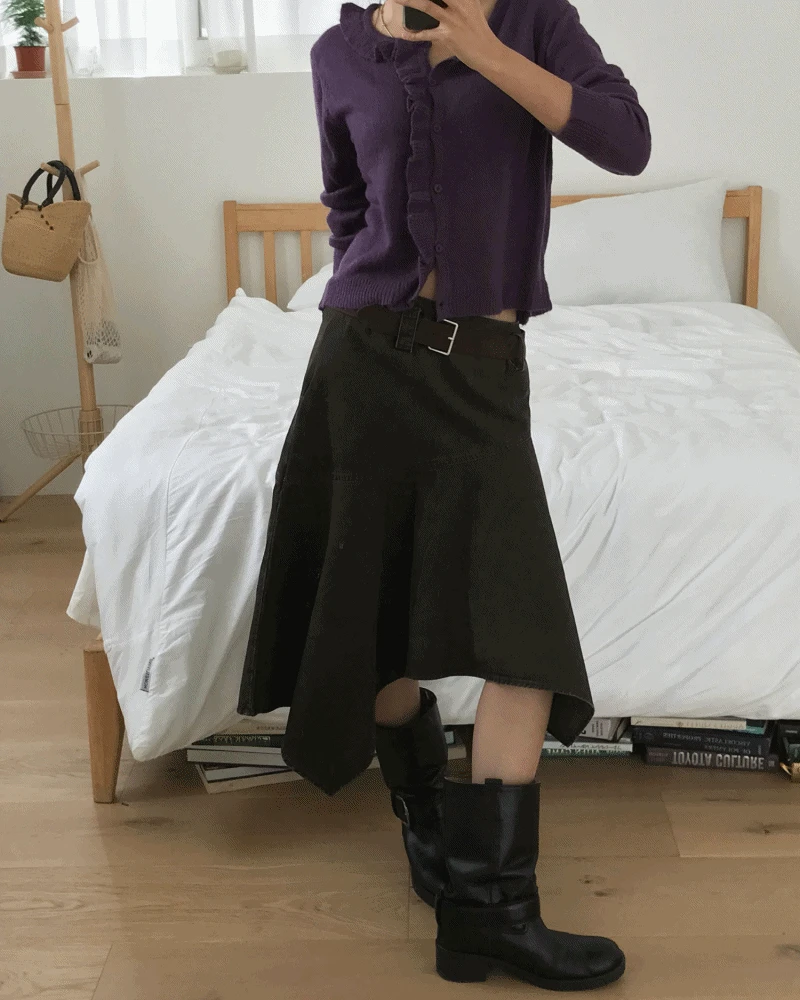 WITCH BELTED UNBAL FLARE MIDI SK