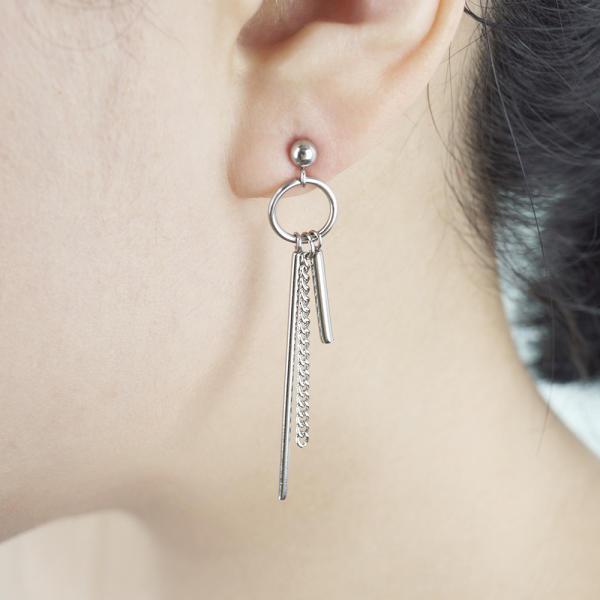 써지컬스틸 체인포인트 스틱 드롭피어싱 귀걸이(강타 귀걸이)