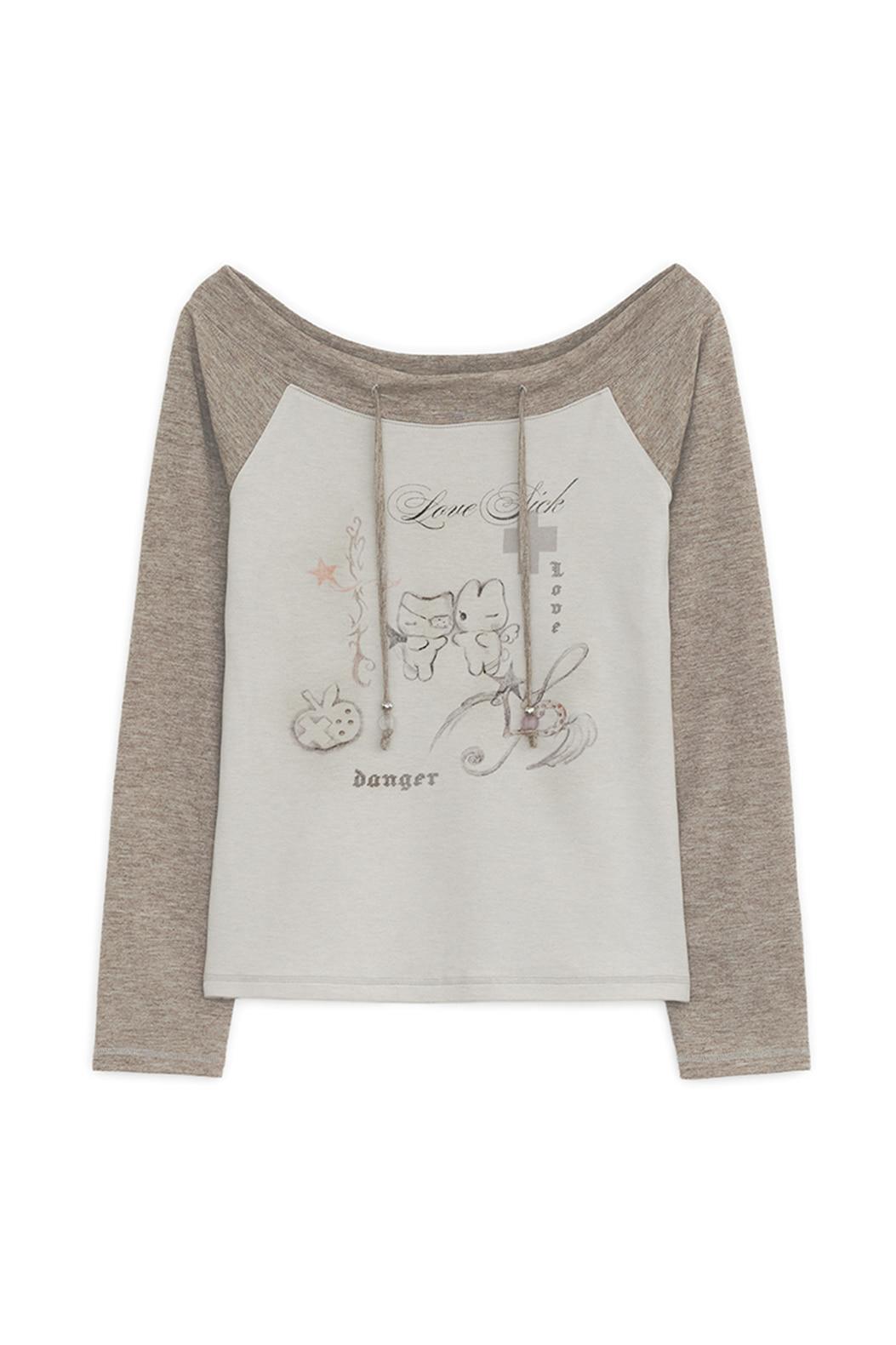 Love sick drawing off-shouler top (Brown)