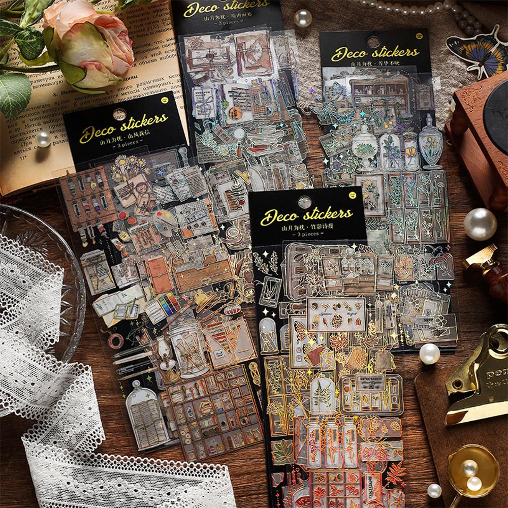 빈티지 소품 금박 PET 스티커팩 빈티지 레트로 앤틱 감성 다꾸 소재 다이어리 폰꾸 스꾸