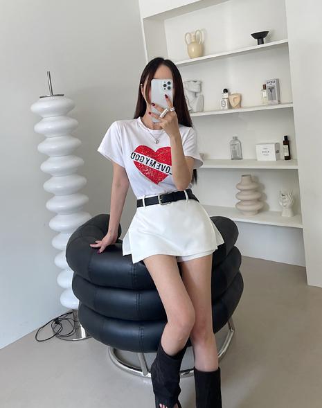 라라룸 하트 나염 반팔 티셔츠