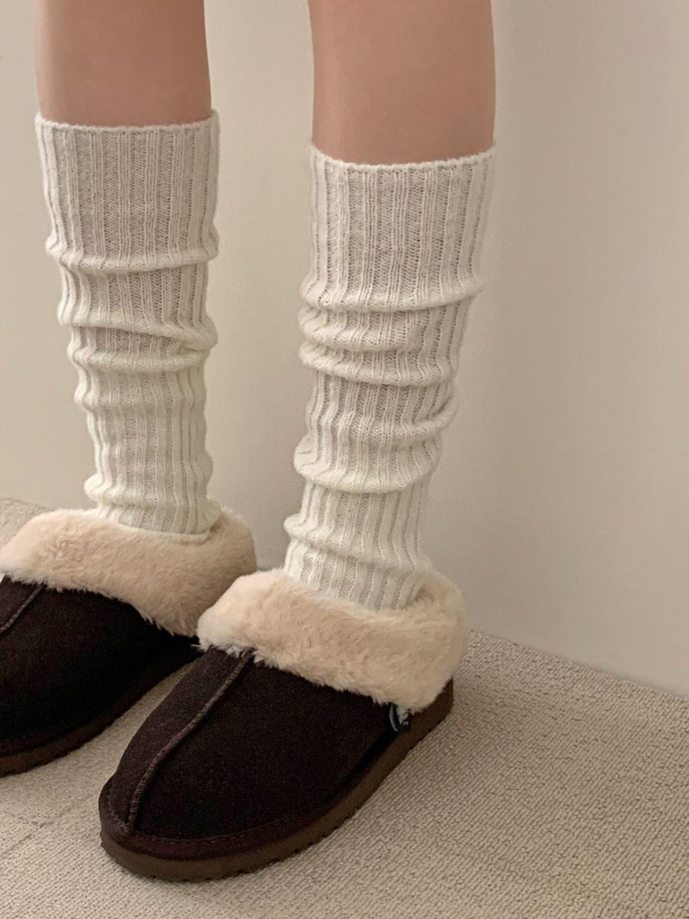 퓨어린 [ 모델 강추👍🏻🔥 2size / 당일출고 ] 40cm 70cm 숏 롱 밑단 프릴 포인트 골지 니트 주름 부츠컷 레그워머 오버 니삭스 도톰 포근 겨울 어그양말