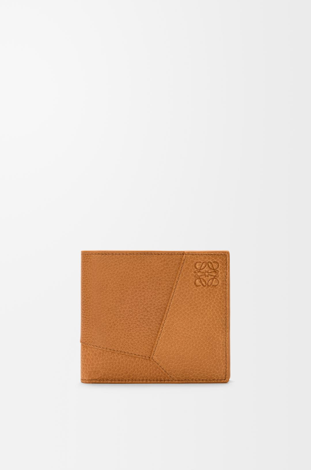 Puzzle bifold coin wallet in supple grained calfskin