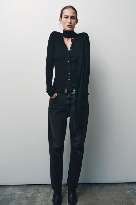 리브 니트 스카프 재킷