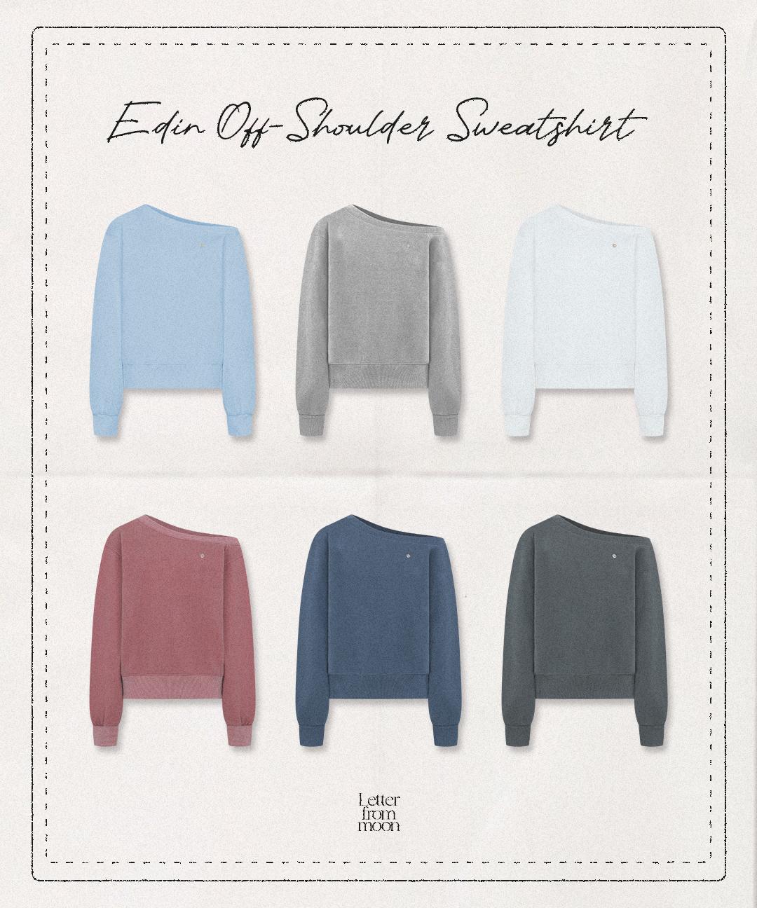 레터프롬문 [그레이 12/2 순차배송] [직잭팟배스트🎉][주문폭주/꾸안꾸룩] 에딘 오프숄더 스웻셔츠 ( 6 colors ) *누적3만장 best item♥