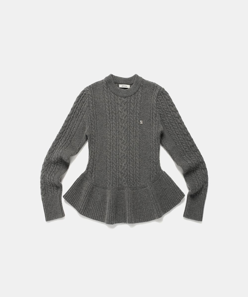 CASHMERE BLEND KNIT SWEATER WITH MIXED CABLE DETAIL AND NECK WARMER SET - MELANGE GREY