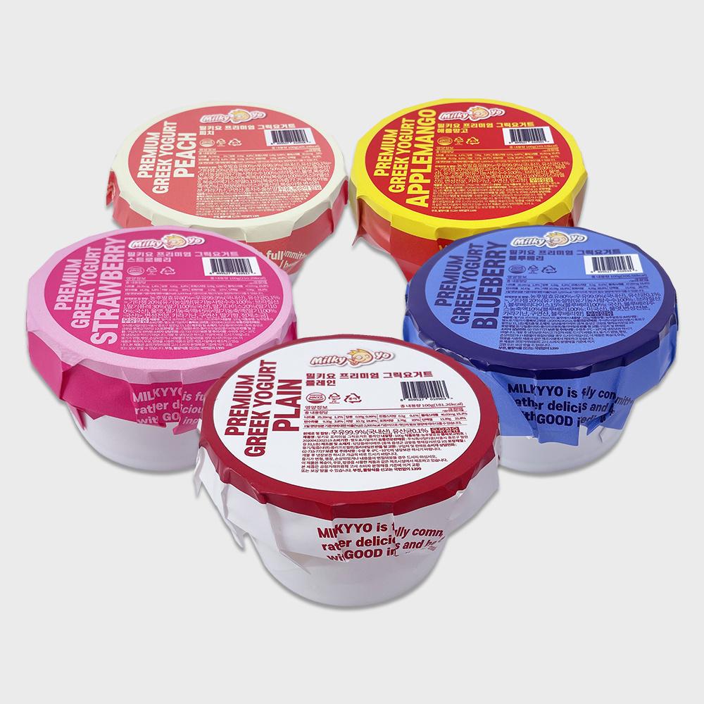 [밀키요] 수제 프리미엄 그릭요거트 100g (플레인1+스트로베리1+블루베리1+피치1+애플망고1)