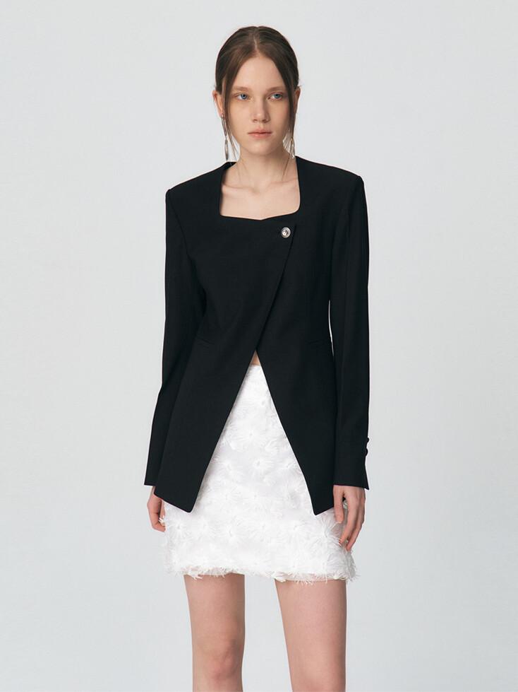 [1차리오더] One Button Square-neck Jacket, Black