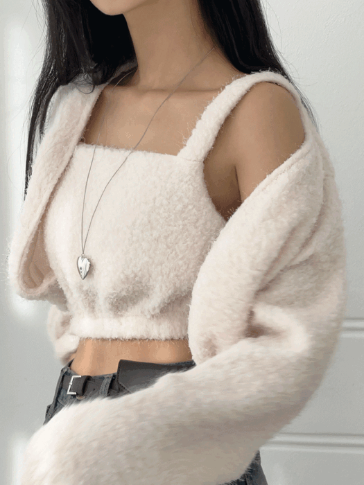 [연말룩🎄/세트템]  푸들, 양털 스퀘어넥 나시 + 후크 볼레로 가디건 set (3color)