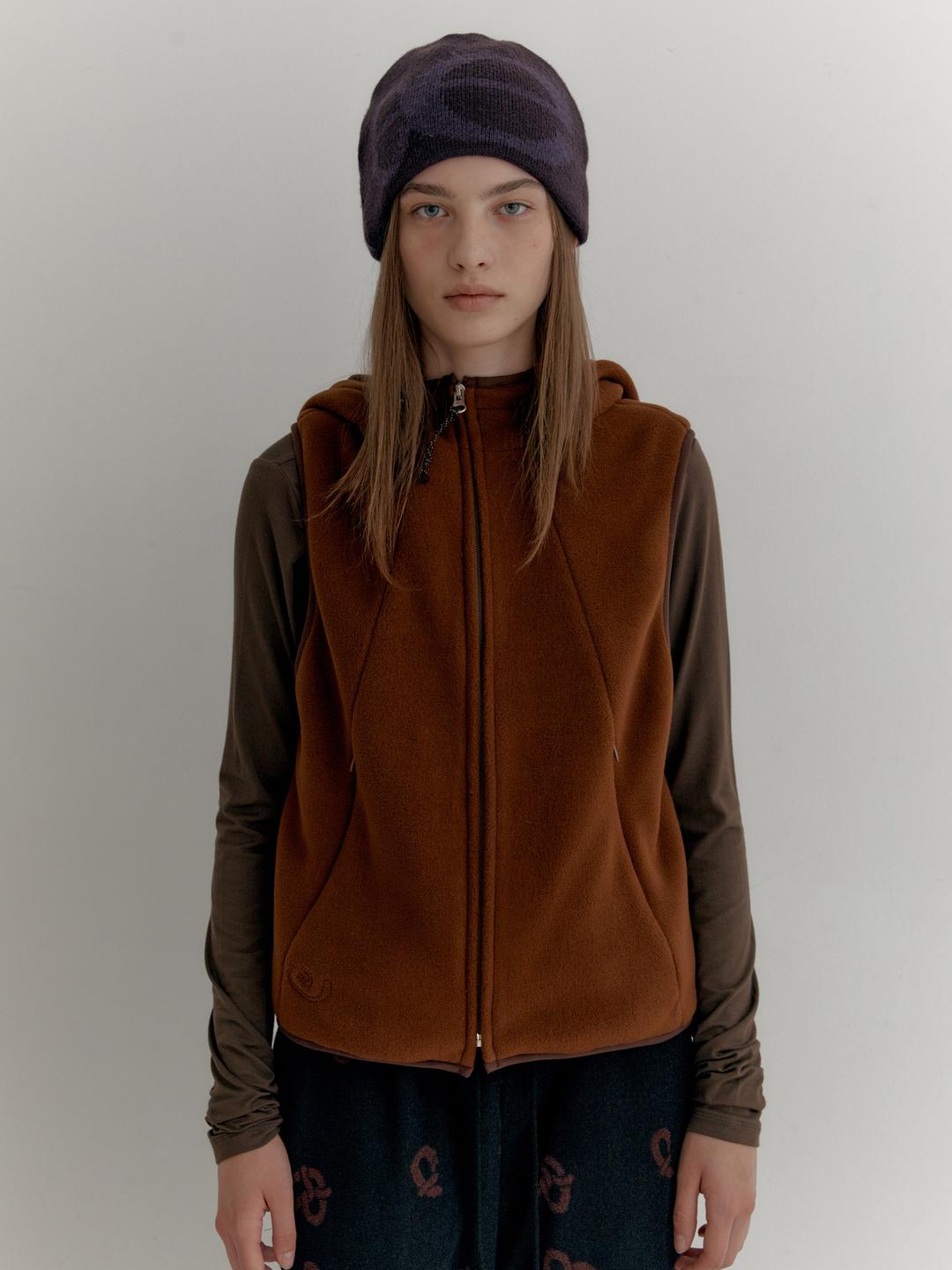 플리스 후드 베스트 (Brown)