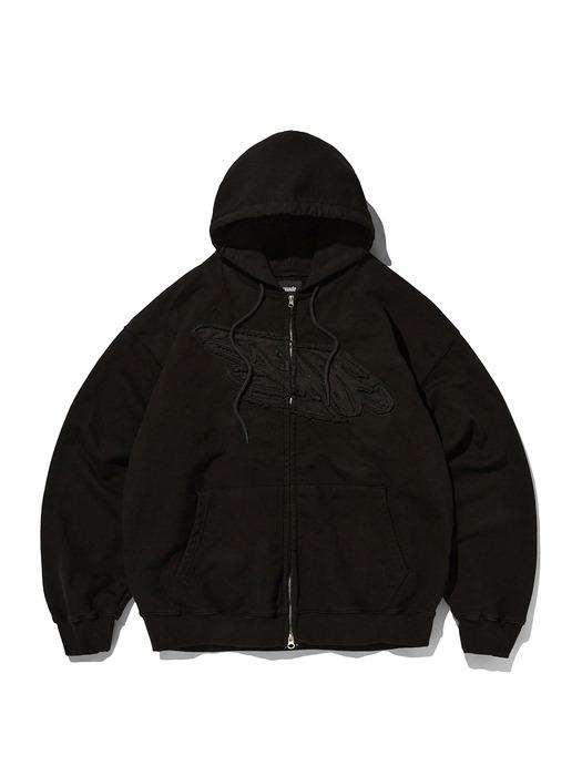 LOOSE SUADE HOOD ZIP UP [BLACK]