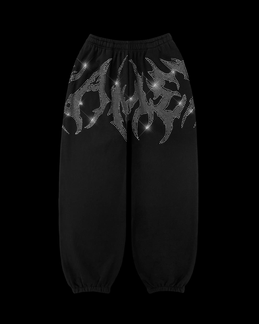 BLADE RHINESTONE SWEATPANTS BLACK - XS