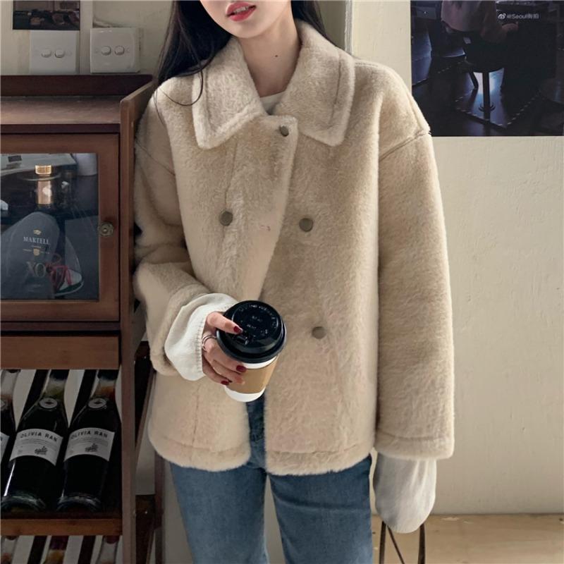 (인기상품/아이보리 당일출고) 더블 브레스트 블레이저 자켓 플리스 자켓 양모 벨벳 겨울 해외