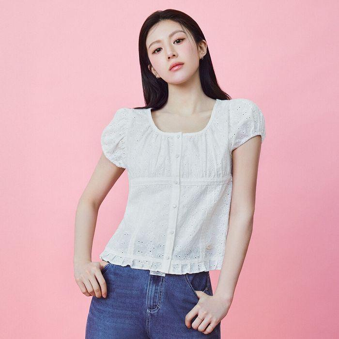W PUFF SLEEVE LACE SHIRT white