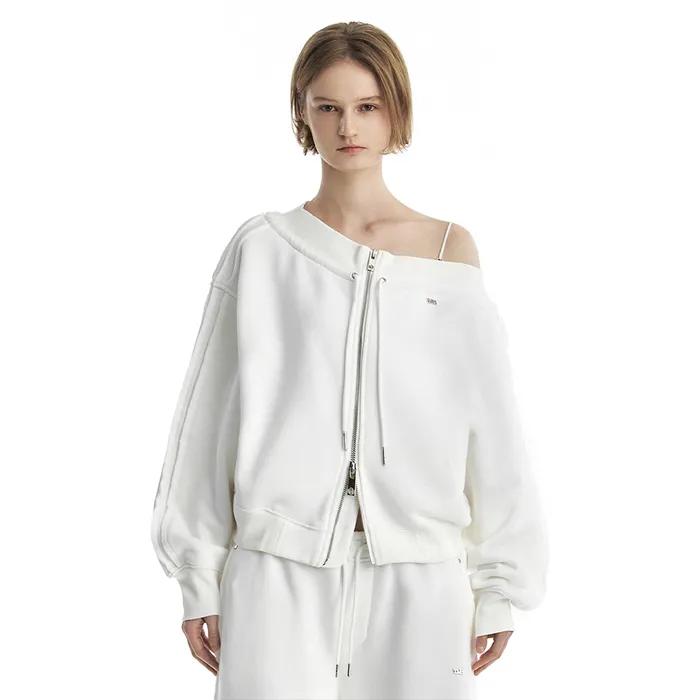 TMB Off-Shoulder Sweat Set-Up Zip-Up [ White ]