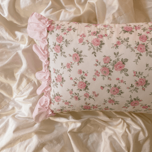 핑크 프릴 플라워 베개 커버