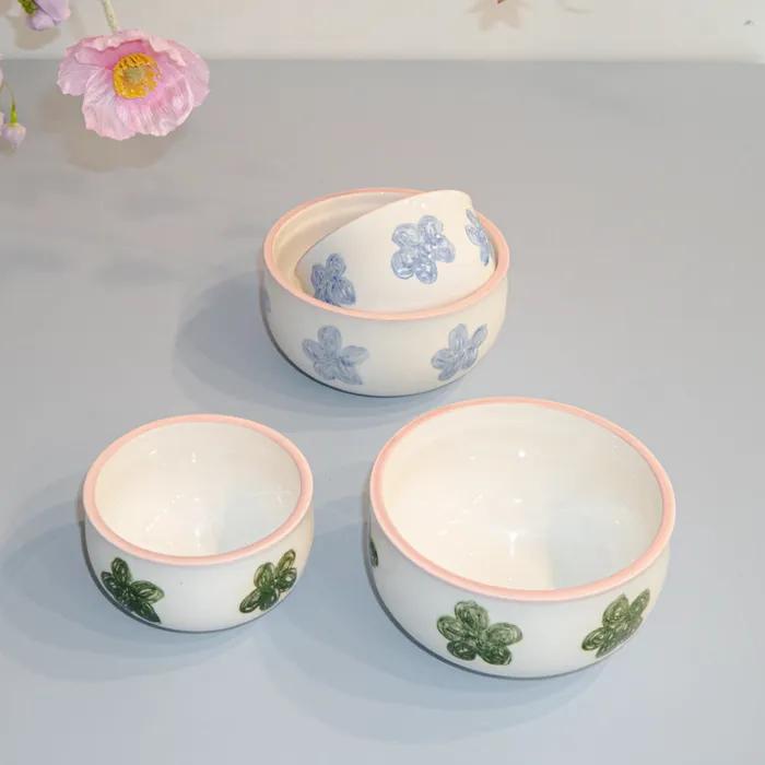 pink line flower rice&soup bowl