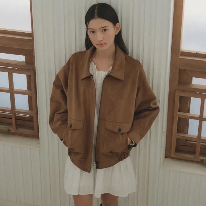 oversized suede blouson-camel