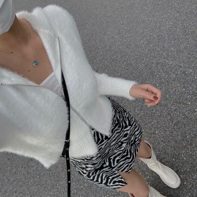 [Only!] Angora two-way hoodie zip-up