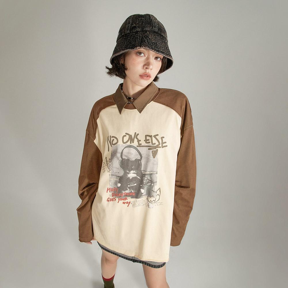 Musical Cat Character Letting Two Toned T-Shirt