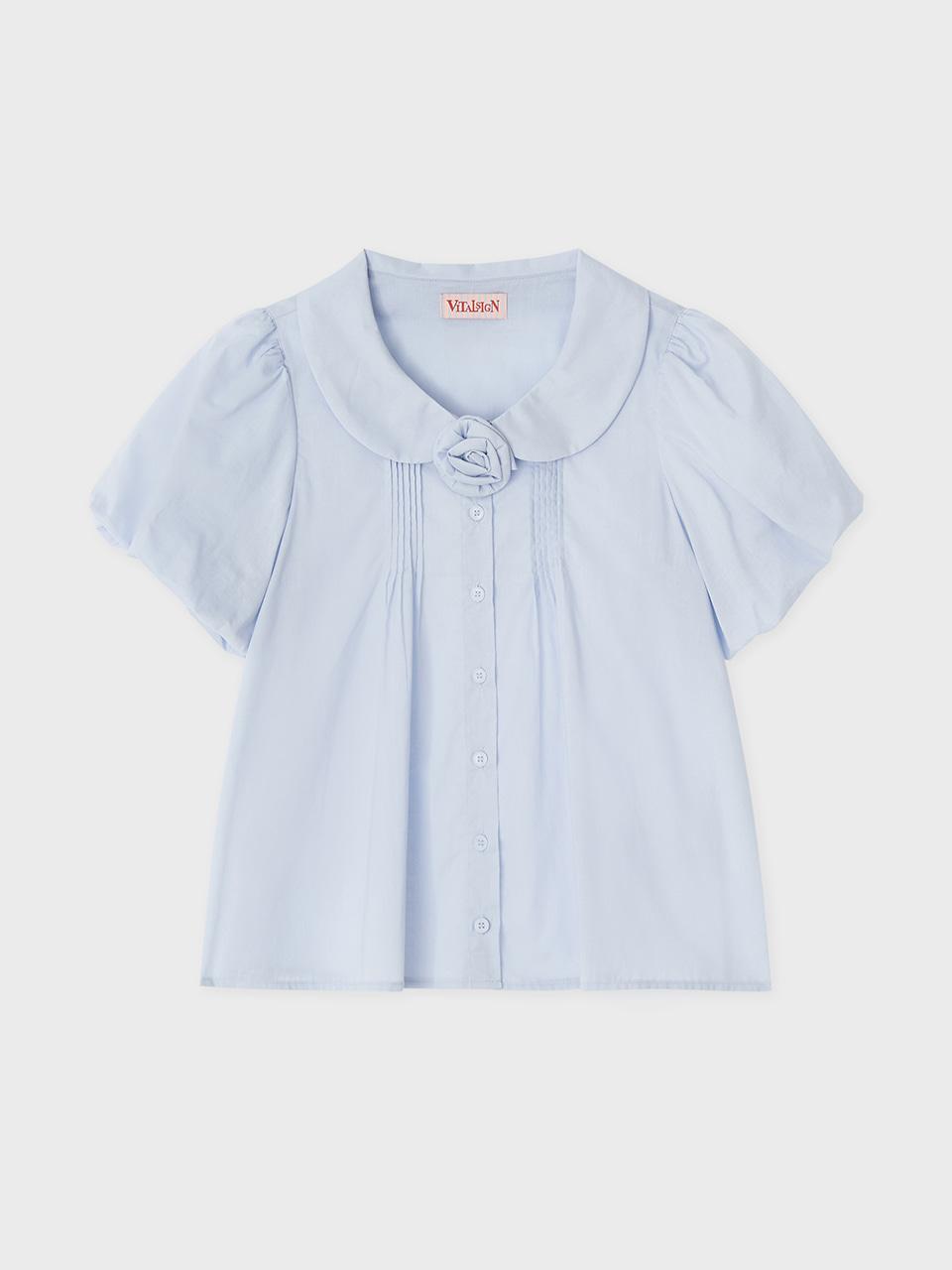 코사지 핀턱 퍼프 블라우스 (2C) (Light Blue)