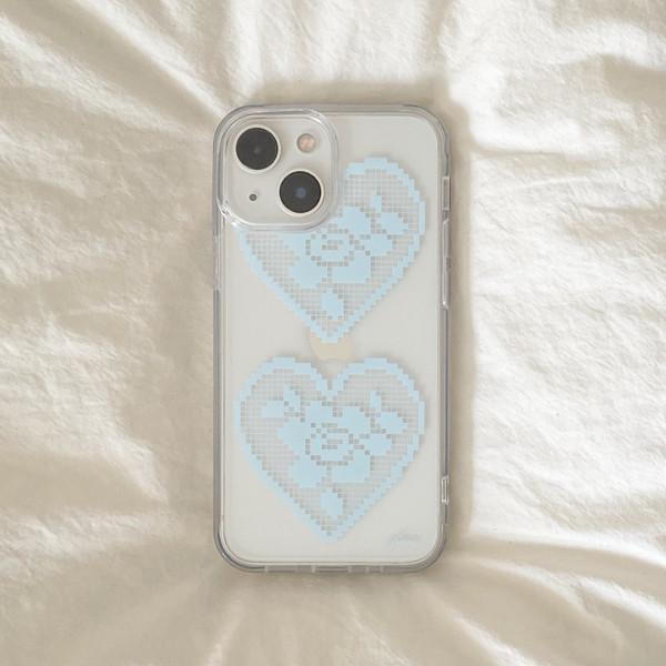 [phone case] blue heart lace clear jellhard