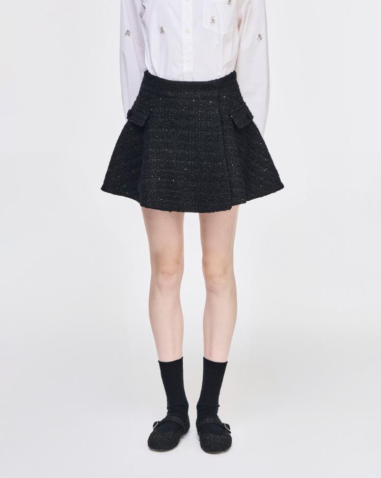 송지오 볼륨 드레이프 자카드 스커트 블랙