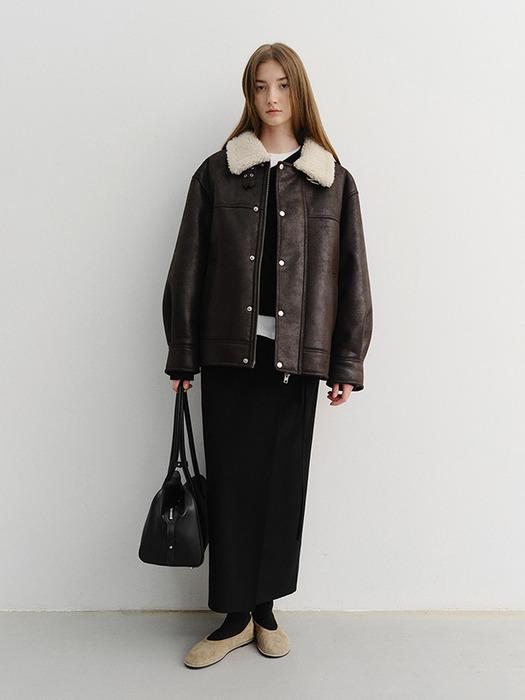 UNISEX SHEARLING HALF JACKET BLACK BROWN_UDJU5D129W3