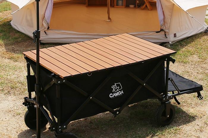 [7%카드할인]오픈형 롱핸들 접이식 캠핑웨건+우드 코팅 상판