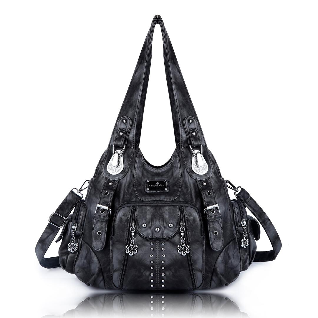 Roomy HOBO Women's Shoulder Bag - BLACK GREY
