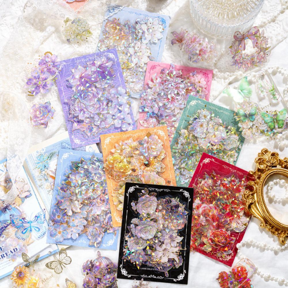 무한의 꽃 PET 금박 스티커 20장 감성 몽환 빈티지 다꾸 로판 판타지 파란 은하