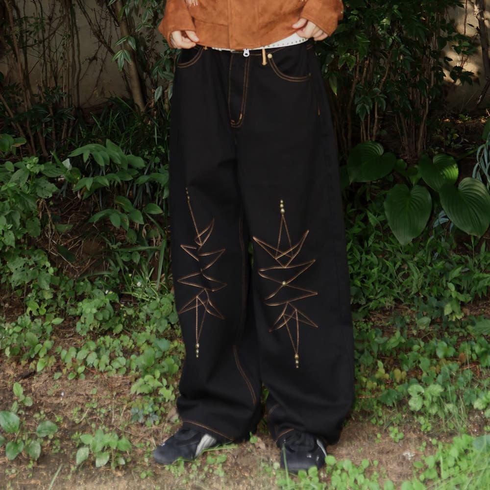 WXP014 웨스턴 스티치 코튼 벌룬팬츠 블랙