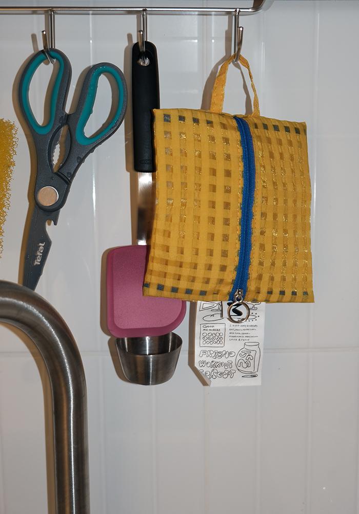 Glossy Cross Stripes Pouch (Clementine Blue)