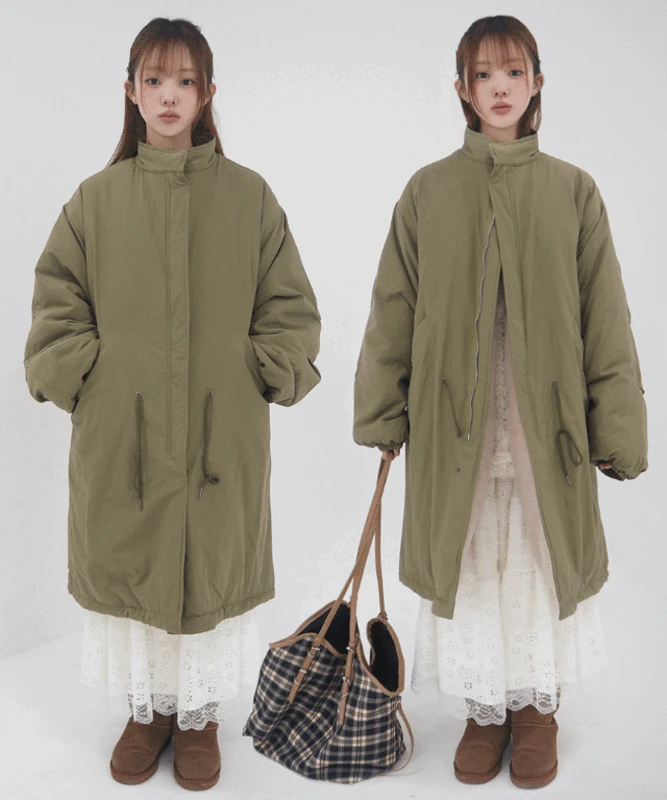 [UNISEX] 오버핏 롱야상 밍크퍼 피쉬테일 개파카 야상패딩 (2COLORS!)